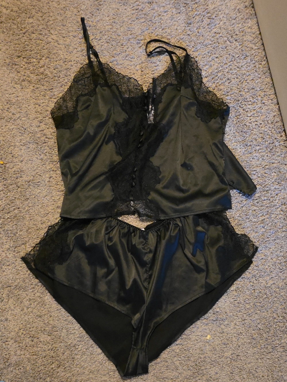 Savage X Fenty Black Satin Lace Cami & Shorts Set